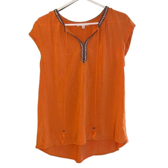 Anthropologie Dr2 By Daniel Rainn Large Orange with Embroidery Stripe Blouse - Picture 1 of 6
